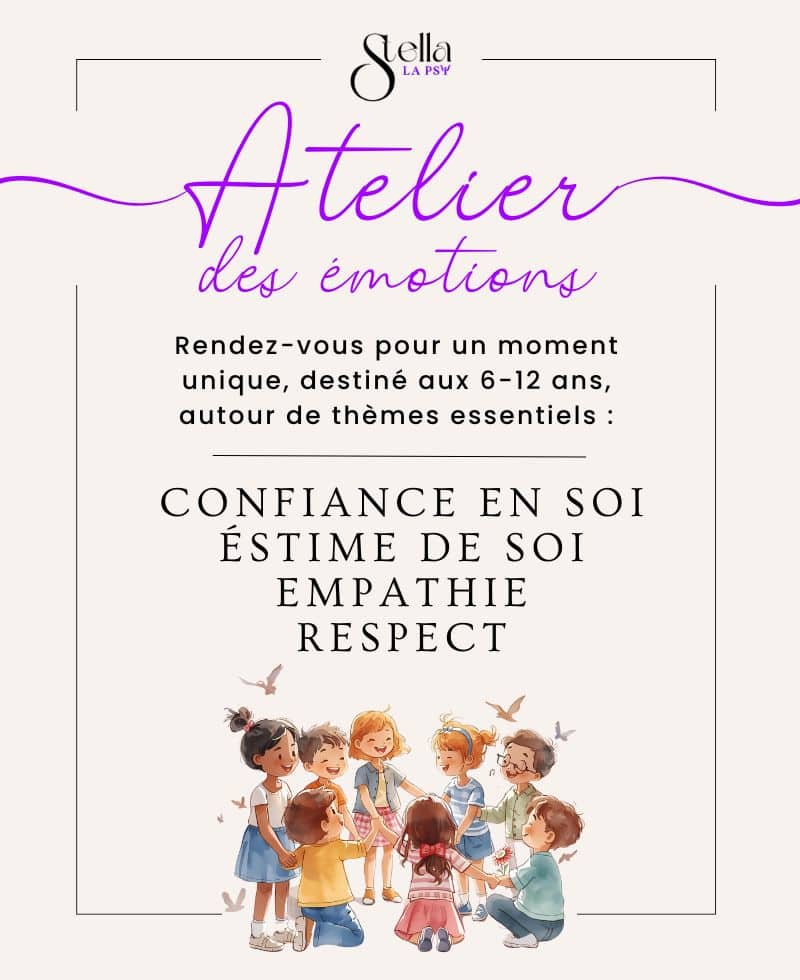 Flyer atelier des émotions enfants stella la psy